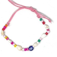 Boho Bali Bead Evil Eye Shell & Beaded Tie Up Anklet Bracelet Various Colours