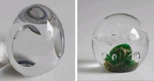 2 BEAUTIFUL GLASS PAPERWEIGHTS / DUMPS  GREEN and CLEAR