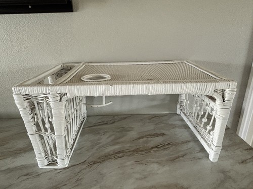 Vintage white wicker serving - vintage,