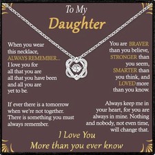 To My Daughter Love Knot Necklace Birthday Gift with Card & Box From Mom or Dad