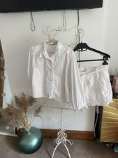 Zara Set 2 Piece Embroidered High Waist Shorts Belt Puff Sleeve Shirt Cotton M