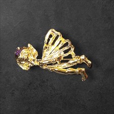 Vintage Gold Tone Fairy Brooch