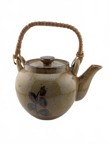 Rustic stoneware teapot - teapot, wicker