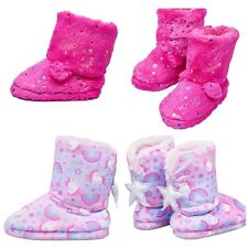 GIRLS UNICORN GLITTER FAUX FUR PULL ON BOOTIE SLIPPERS HARD SOLE UK SIZE 8-2