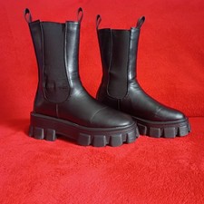 Black Faux Leather Lug Sole