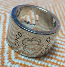 Chanel Vintage Silver Wide Ring with Side Logo  Scarce Rarity 15 / 16g 13mm Wide