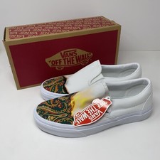 Vans Unisex Classic White Slip On Big Reveal Shoes Flame Fire Paisley New