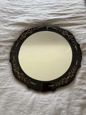 Venetian Style Mirror Etched Glass Flower Design Edge black/gold 38cm diameter 