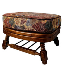 Vintage 1990s Large Wooden Footstool with Floral Tapestry Fabric Cushion
