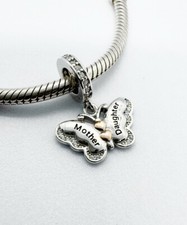 Mother & Daughter Dangle Charm Butterfly Mum Genuine 925 Sterling Silver 💖