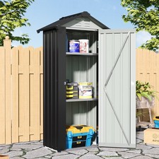 Small Garden Storage Shed Outdoor Metal Tool Box Cupboard Cabinet with 2 Shelves