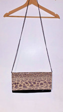 Women's Vintage ETUI London Real Leather Animal Print Bag with Chain Strap 90's