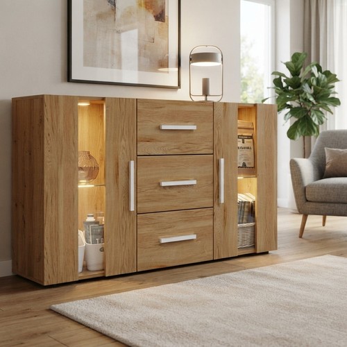 Modern oak sideboard - sideboard, led