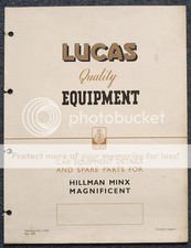 LUCAS HILLMAN MINX MAGNIFICENT Equipment Spares Parts List May 1949 #CE457