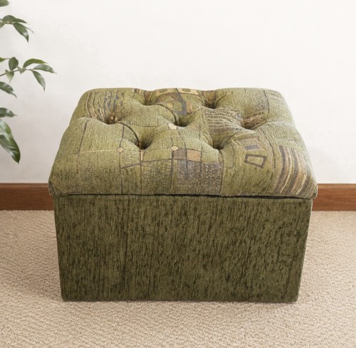 Green textured ottoman - green,