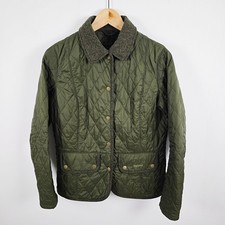 Barbour UK 12 Green Quilted Jacket Women's Tweed Trim Lightweight Country