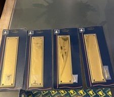4 Brass Door Finger Plates. New In Packets But Vintage