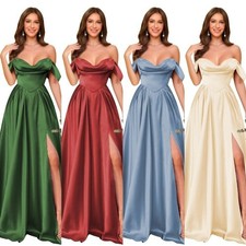 Long Off Shoulder Satin A Line