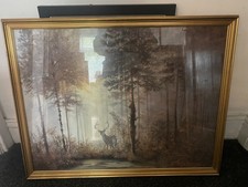 Gerald Coulson Large Print 'Quiet Forest' Deer-Stag.In Vintage Frame  83cm x65cm