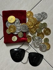 Bag of PIRATE Treasure 35+ Plastic Coins in Pouch LOOTBAG & 2x Pirate Patches