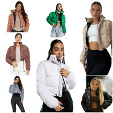 Womens Ladies Long Sleeve Puffer Padded Cropped Jacket Zip Up Quilted Short Coat