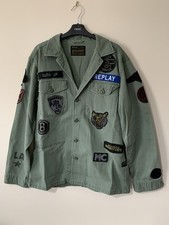 Replay Military Chore Jacket Size Med/Large 22” Pit Shacket Badges Casual 