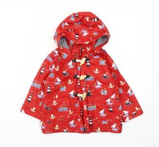JoJo Maman Bébé Boys Red Nautical Rain Coat 3-4 Years Hooded Waterproof