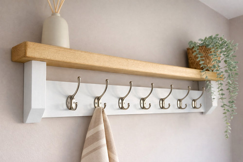White coat rack with oak - rack,