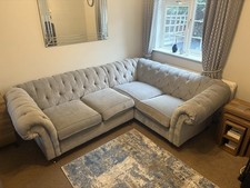Next Gosford Chesterfield Large Antique Velvet Light Grey Corner Sofa