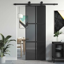 Interior Door Black 83x201.5 cm Tempered Glass and Aluminium Inner 2025
