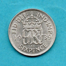 1939 SILVER SIXPENCE COIN OF
