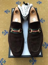 Gucci Loafers Suede Shoes Jordaan Horsebit Brown Web Green Red Mens UK 9 US 10