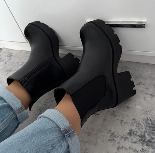 Womens black biker boots - black,