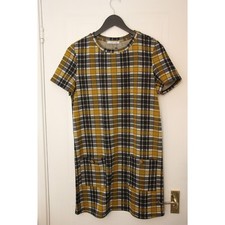 ZARA Trafaluc Mustard & Black Check Tartan Shift Dress – Size M 