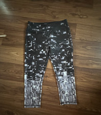 RBX 3/4 Length Leggings Gym Running Pants Size L/G Grey/ Black Print VGC