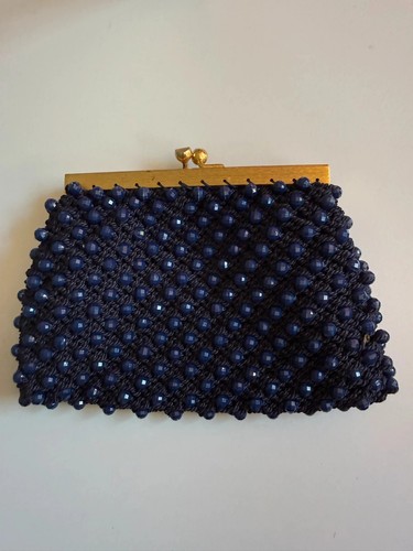 Navy blue beaded clutch bag - beaded,
