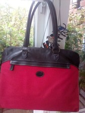 Enny red holdall, leather trim 11 x 16 x 3.5  excellent condition
