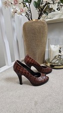 CARVELA Women's Brown Animal Print High-Heel Peep-Toe Shoes, Size 37 (UK 4)