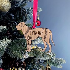 Personalised English Mastiff Dog Bauble Jumper - Oak Veneer Wood - Add any name