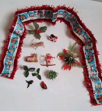 Vintage Christmas Cake Decorations Toppers x12 Bisque & Plastic Figures  