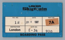 Laker Airways Skytrain Boarding Pass Airline Vintage London Seat 7A Jul 1981