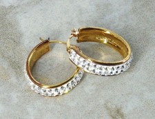 WARREN JAMES 9ct & 925 BONDED GOLD Diamante Creole Hoop Earrings, 2.59g - C81