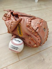 Vintage Cooper Black Diamond 242 Baseball Catchers Mitt & Rawlings Baseball Ball