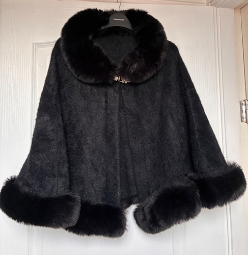 Black faux fur open front - black,
