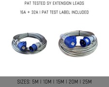 PAT TESTED 230V / 240V EXTENSION LEAD SY CABLE 16A OR 32A BLUE PLUG AND SOCKET 