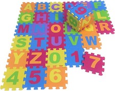 Kids Play Mat 36 Piece Puzzle Tiles - Numbers & Alphabet, Colourful, 87cm x 87cm