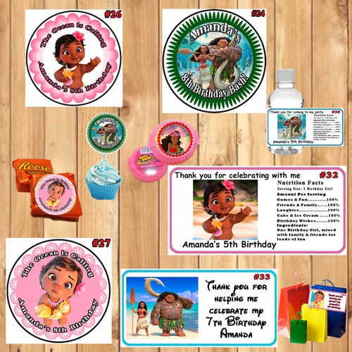 Moana birthday stickers - birthday, stickers/labels