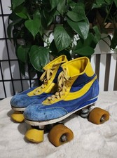 Retro Vintage Quad Roller Skates Men's Size UK 9.5 Blue Yellow