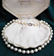 VINTAGE POMPADOUR SIMULATED PEARL LONG NECKLACE SILVER CLASP CLASSIC BRIDAL.