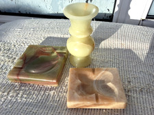 VINTAGE ONYX MARBLE VASE & 2